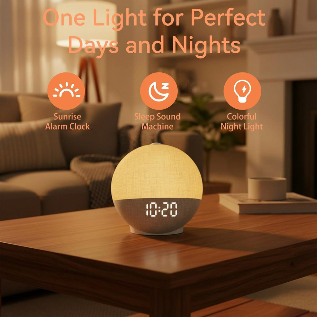 Sunrise Alarm Clock with Sound Machine, Natural Wake Up Light with Night Light, 30 Sleep Sounds, White Noise Machine Alarm Clocks for Bedrooms, Heavy Sleepers