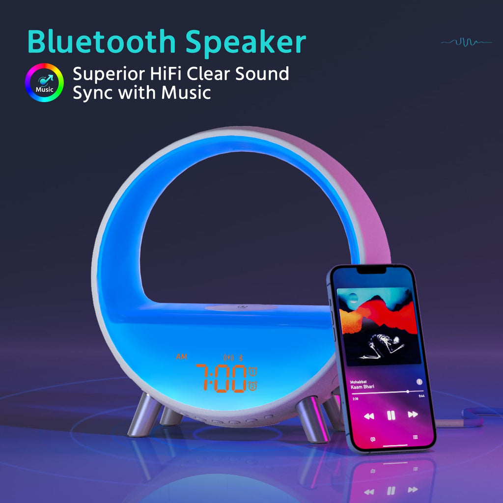 MOMILLA Sunrise Alarm Clock, 3 in 1 Wireless Charging Station, Smart App Control White Noise Sound Machine, Wake up Light, Sunset Night Light Alarm Clocks for Heavy Sleepers Kids
