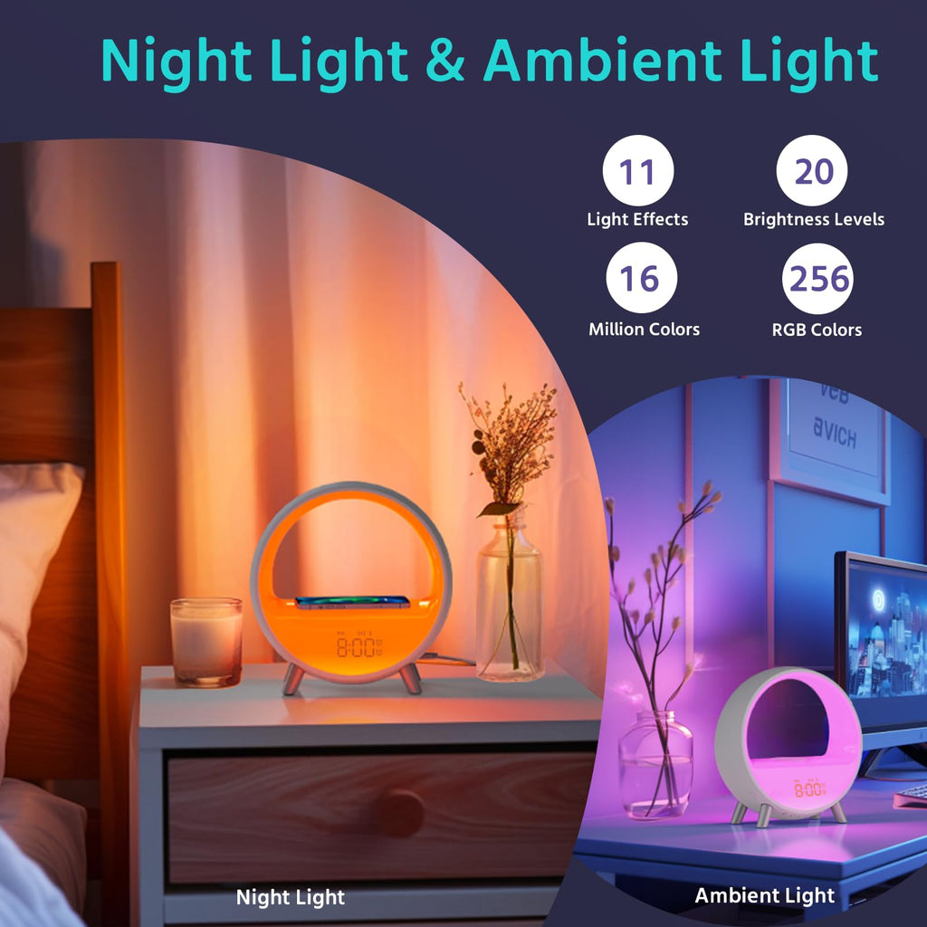 MOMILLA Sunrise Alarm Clock, 3 in 1 Wireless Charging Station, Smart App Control White Noise Sound Machine, Wake up Light, Sunset Night Light Alarm Clocks for Heavy Sleepers Kids