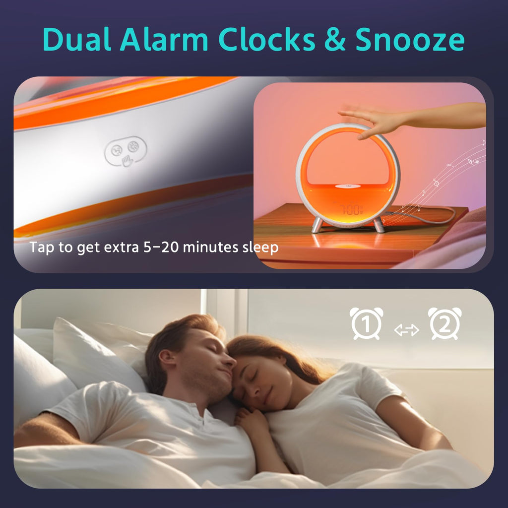 MOMILLA Sunrise Alarm Clock, 3 in 1 Wireless Charging Station, Smart App Control White Noise Sound Machine, Wake up Light, Sunset Night Light Alarm Clocks for Heavy Sleepers Kids