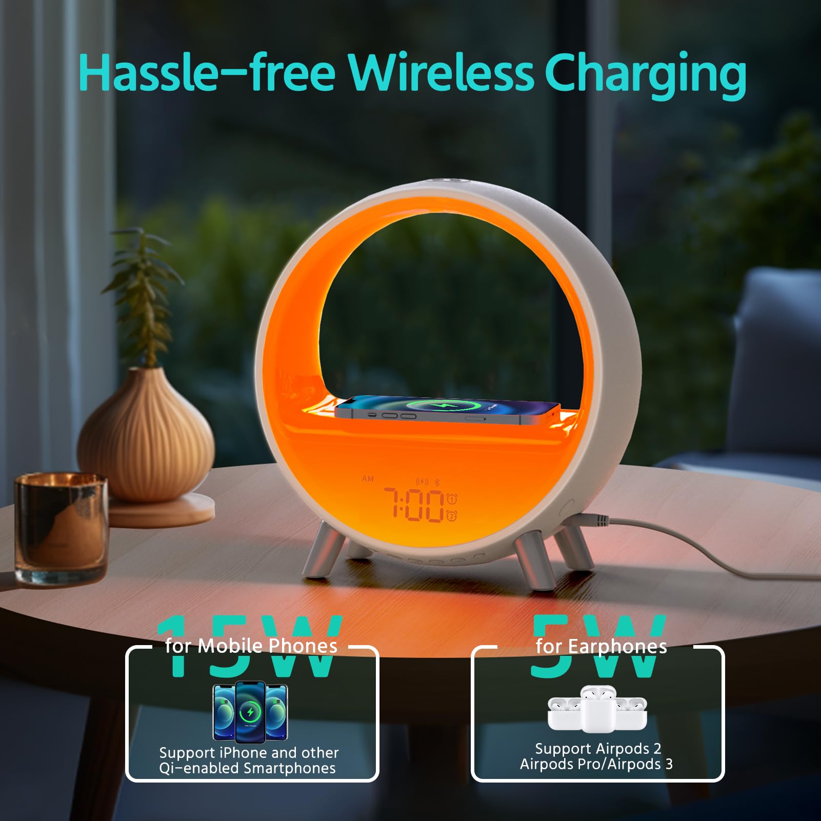 MOMILLA Sunrise Alarm Clock, 3 in 1 Wireless Charging Station, Smart App Control White Noise Sound Machine, Wake up Light, Sunset Night Light Alarm Clocks for Heavy Sleepers Kids