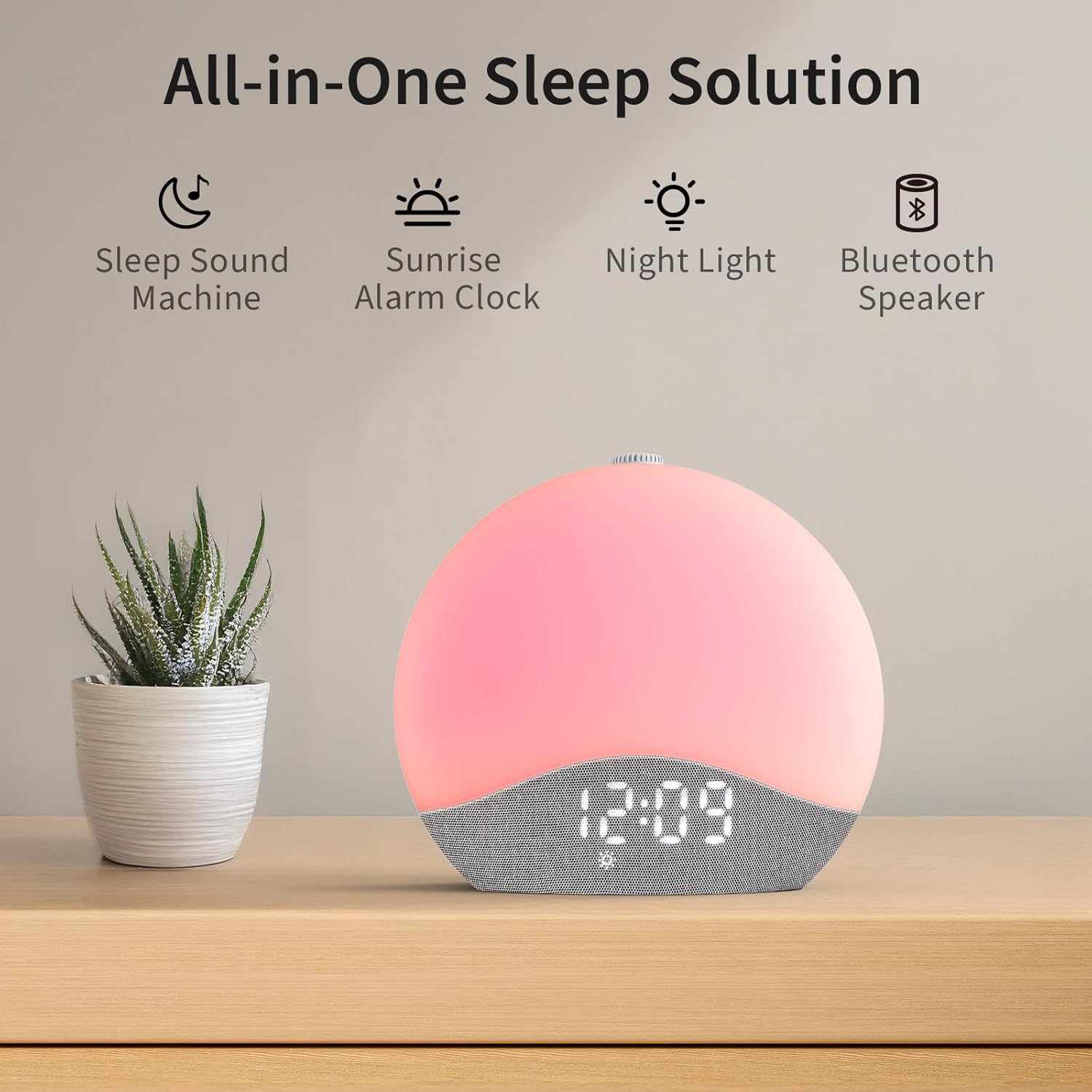 EASYERA Sunrise Alarm Clock Sound Machine, Upgraded Backlit Buttons, 26 Soothing Sounds, White Noise Machine Night Light, Bluetooth Speaker Wake Up Light for Bedroom, Heavy Sleeper, Adults, Kids