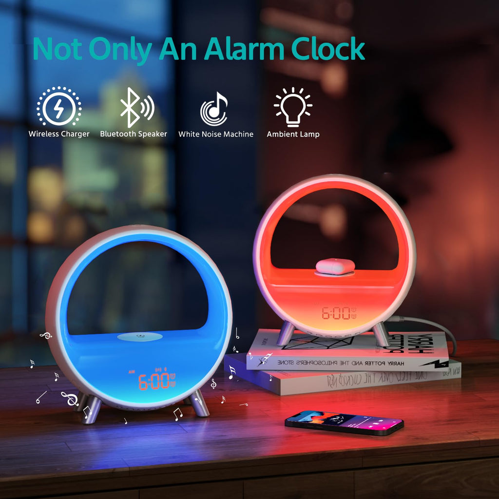 MOMILLA Sunrise Alarm Clock, 3 in 1 Wireless Charging Station, Smart App Control White Noise Sound Machine, Wake up Light, Sunset Night Light Alarm Clocks for Heavy Sleepers Kids