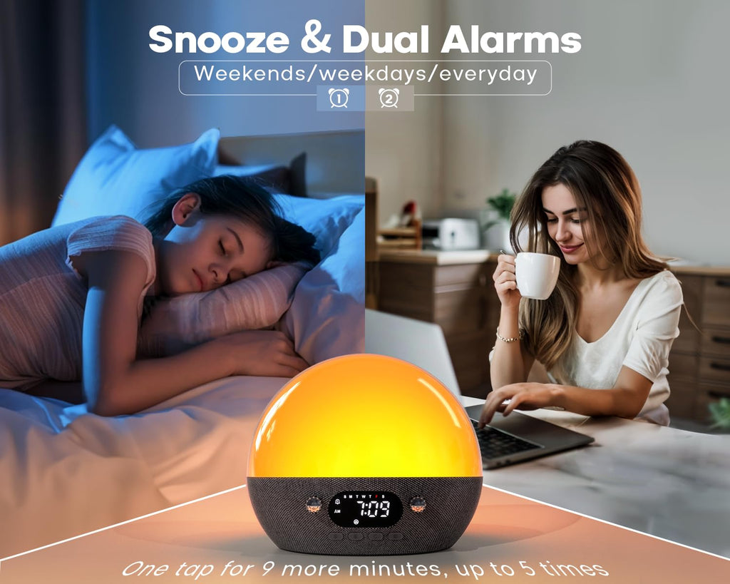 MOMILLA Sunrise Alarm Clock, 3 in 1 Wireless Charging Station, Smart App Control White Noise Sound Machine, Wake up Light, Sunset Night Light Alarm Clocks for Heavy Sleepers Kids